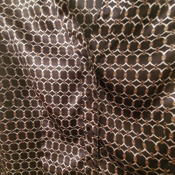 BANANA REPUBLIC Black Satin Print Blouse Fitted Button Down Tie Up Neckline MED - Picture 6 of 8